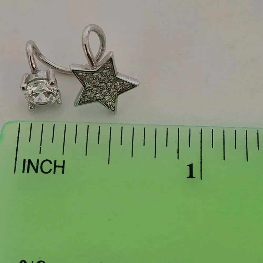 Cuff Earrings Clip On Ear Clip Silver Tone Huggie Star Zirconia Quality Lot Of 2